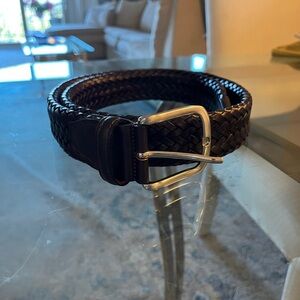 Italian Brown Leather Belt Woven Size 42